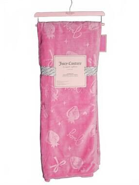 Juicy Couture Oversized Plush Throw Blanket 60x70 Pink Strawberry NWT
